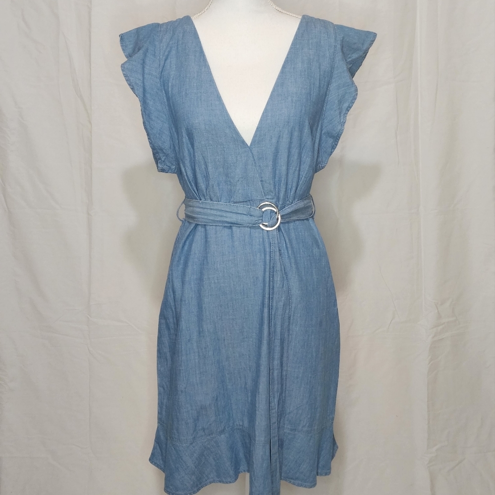TOP SHOP Women's Demin Ruffle Mini Dress - Picture 4 of 13